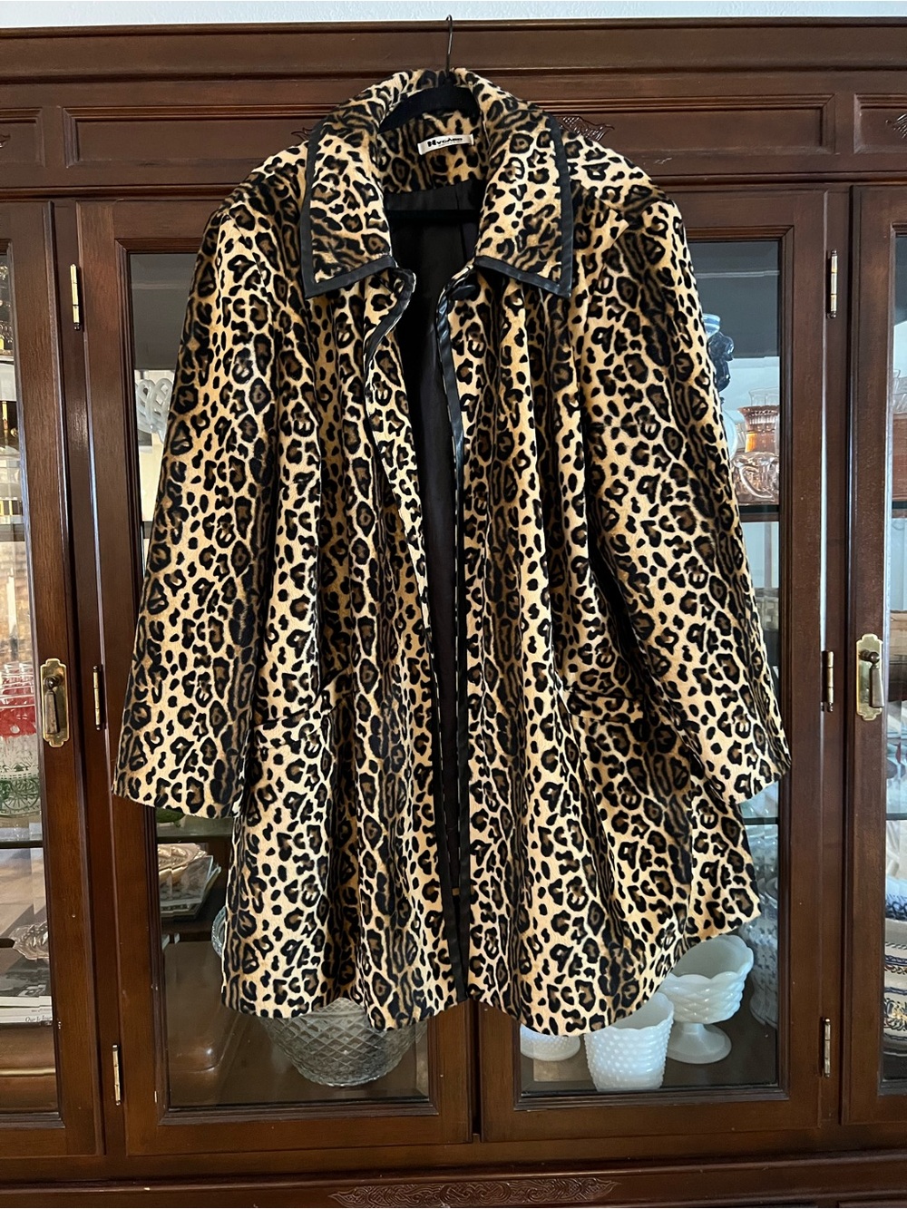 Nygard Leopard-Print Faux Fur Pea Coat in Tan and Black